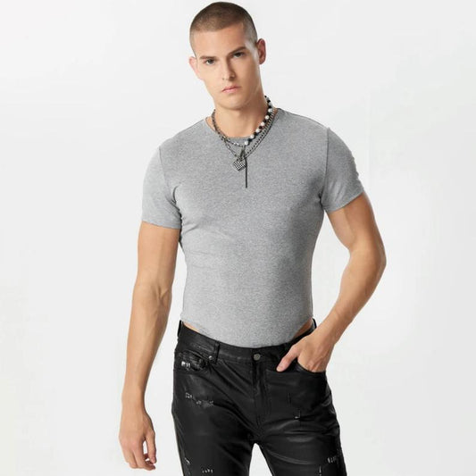 a hot gay man in gray Men's Pure Basic T-Shirt Bodysuit - Men's Singlets, Bodysuits, Leotard & Unitard - pridevoyageshop.com