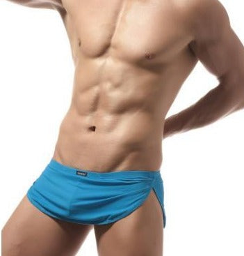 sexy gay man in blue Gay Shorts | Men's Hide Package Gym Shorts - Men's Activewear, gym short, sport shorts, running shorts- pridevoyageshop.com