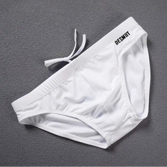 white Desmiit Men’s Bulge Master Low Rise Swim Briefs - pridevoyageshop.com - gay men’s sexy swim briefs, trunks, board shorts, and bikinis