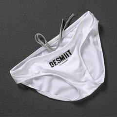 white Desmiit Men’s Sleek Statement Swim Briefs - pridevoyageshop.com - gay men’s sexy swim briefs, trunks, board shorts, and bikinis