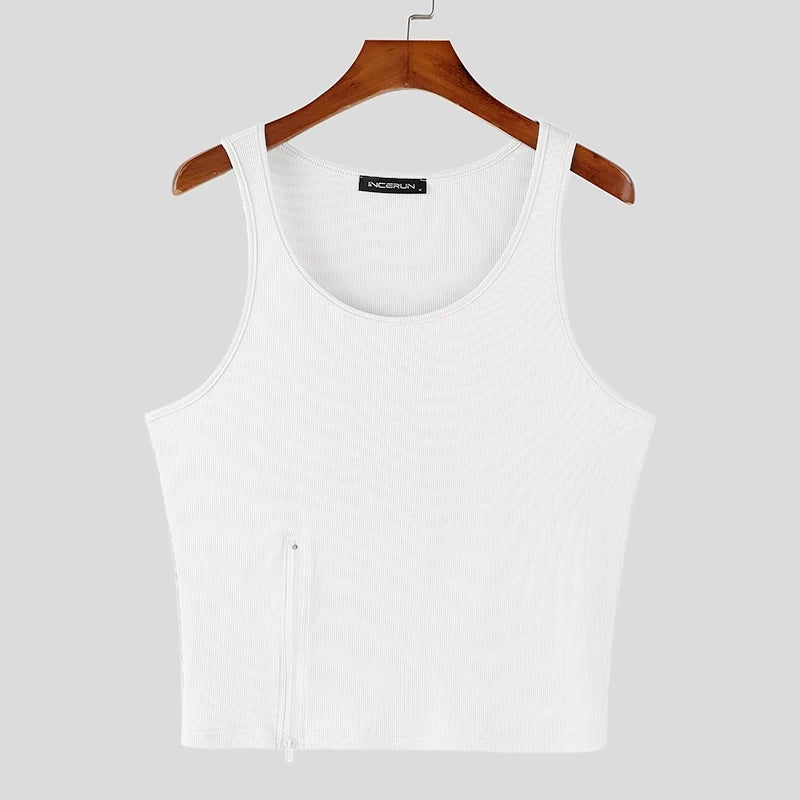 white Easy Out Zip Rib Crop Top - pridevoyageshop.com - gay men’s harness, lingerie and fetish wear