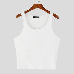 white Easy Out Zip Rib Crop Top - pridevoyageshop.com - gay men’s harness, lingerie and fetish wear