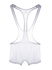 white Fever Dream Deep-Scoop Sheer Singlet flat lay, deep scoop chest, transparent mesh fabric, erotic athletic cut – pridevoyageshop.com – gay men’s harness, lingerie and fetish wear
