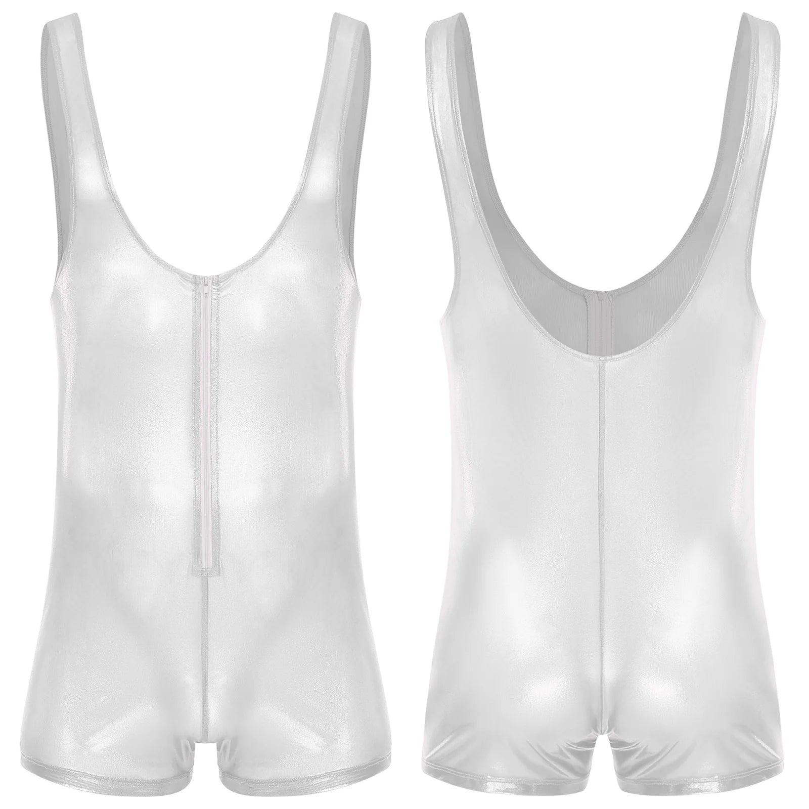 white Gameboi Holo-Zip Singlet flat-lay detail showcasing holographic zipper and high-cut design – pridevoyageshop.com – gay men’s harness, lingerie and fetish wear