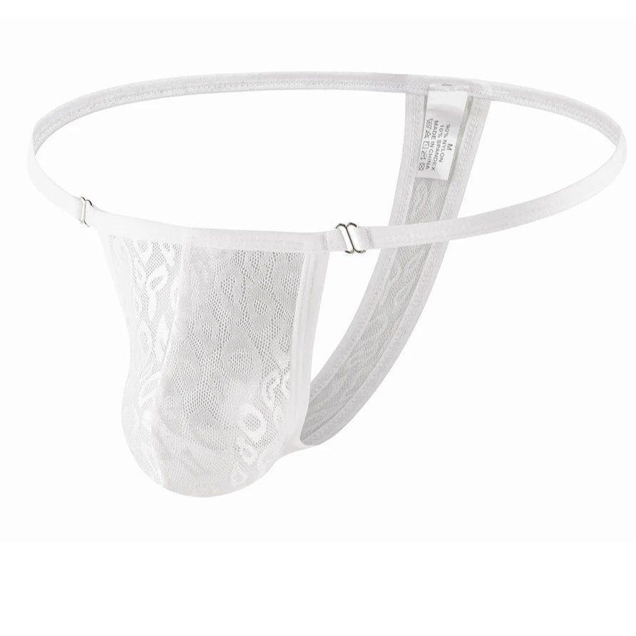 white Men’s Barely Bound Lace Thong - pridevoyageshop.com - gay men’s thongs, boxers, briefs and jockstraps
