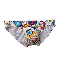 white Men’s Comic Crotch Swim Briefs - pridevoyageshop.com - gay men’s sexy swim briefs, trunks, board shorts, and bikinis