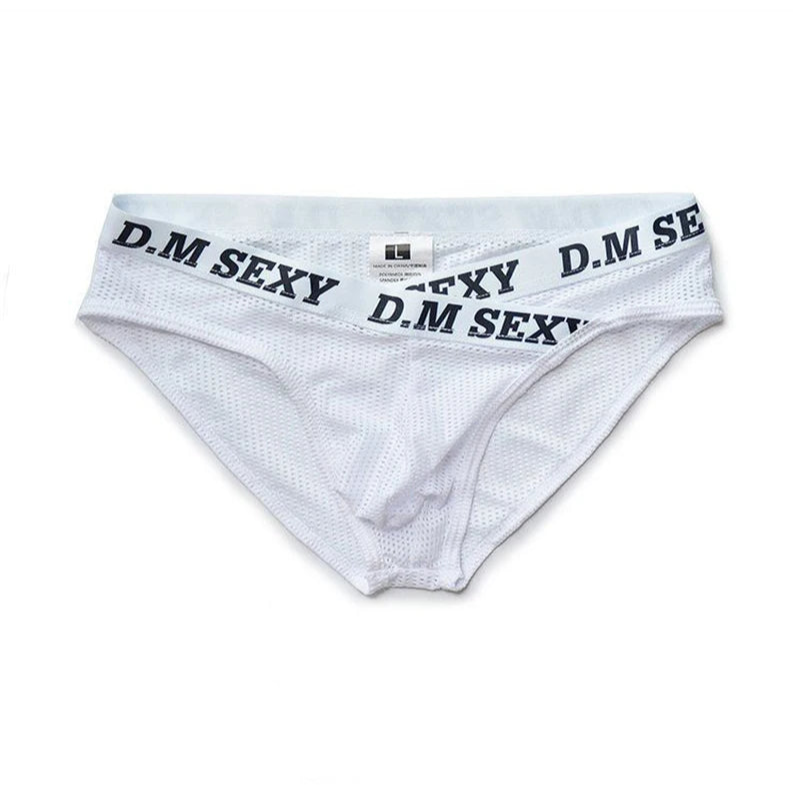 white Men’s D.M. Sexy Criss-cross Mesh Brief - pridevoyageshop.com - gay men’s thongs, boxers, briefs and jockstraps