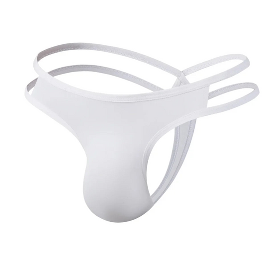 white Men’s Double-Strap Tease Thong - pridevoyageshop.com - gay men’s thongs, boxers, briefs and jockstraps