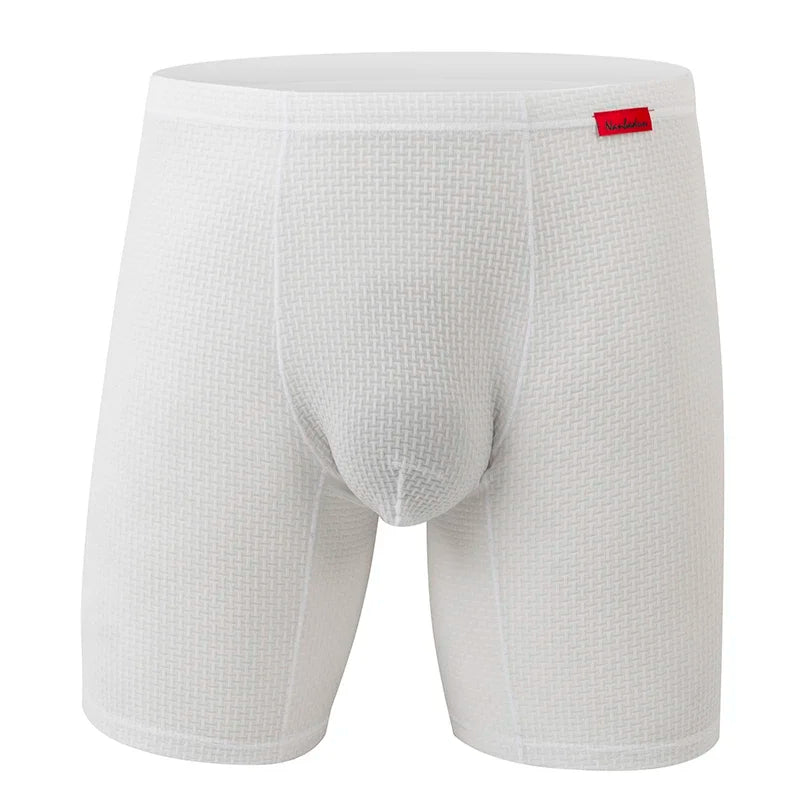 white Men's Glory Big Pouch Waffle-Knit Long Boxers - pridevoyageshop.com - gay men’s thongs, boxers, briefs and jockstraps