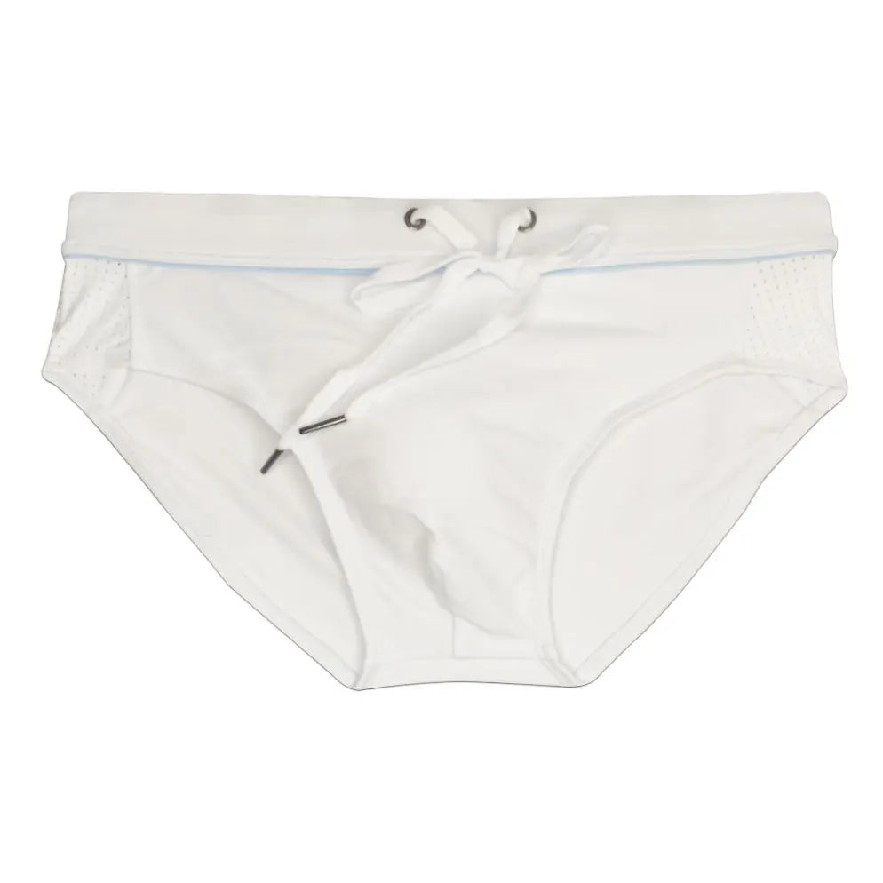 white Men’s Hole Patrol Side Mesh Swim Briefs - pridevoyageshop.com - gay men’s sexy swim briefs, trunks, board shorts, and bikinis