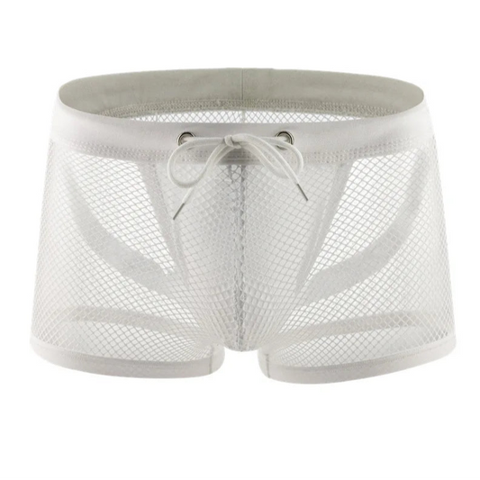 white Men’s “I Am Ready” Lace-Up Mesh Trunks - pridevoyageshop.com - gay men’s thongs, boxers, briefs and jockstraps