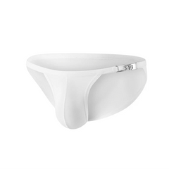 white Men’s Leashed at the Pool Swim Briefs - pridevoyageshop.com - gay men’s sexy swim briefs, trunks, board shorts, and bikinis