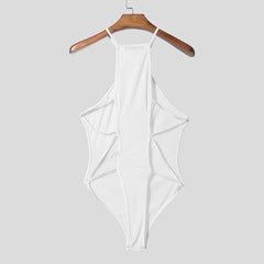 white Night Shift Keyhole Halter Bodysuit flat lay with halter neck and keyhole front detail – pridevoyageshop.com – gay men’s harness, lingerie and fetish wear