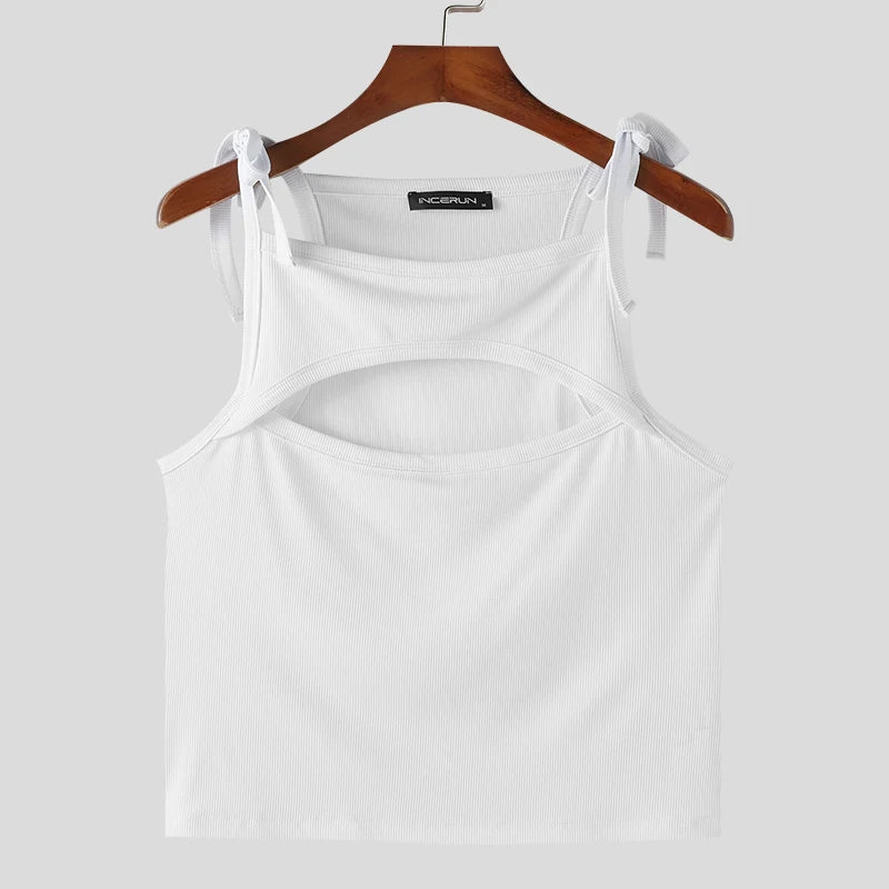 white PecaBoo Bow Crop – pridevoyageshopcom – gay mens clubwear mesh tanks crop tops fashion tops partywear activewear