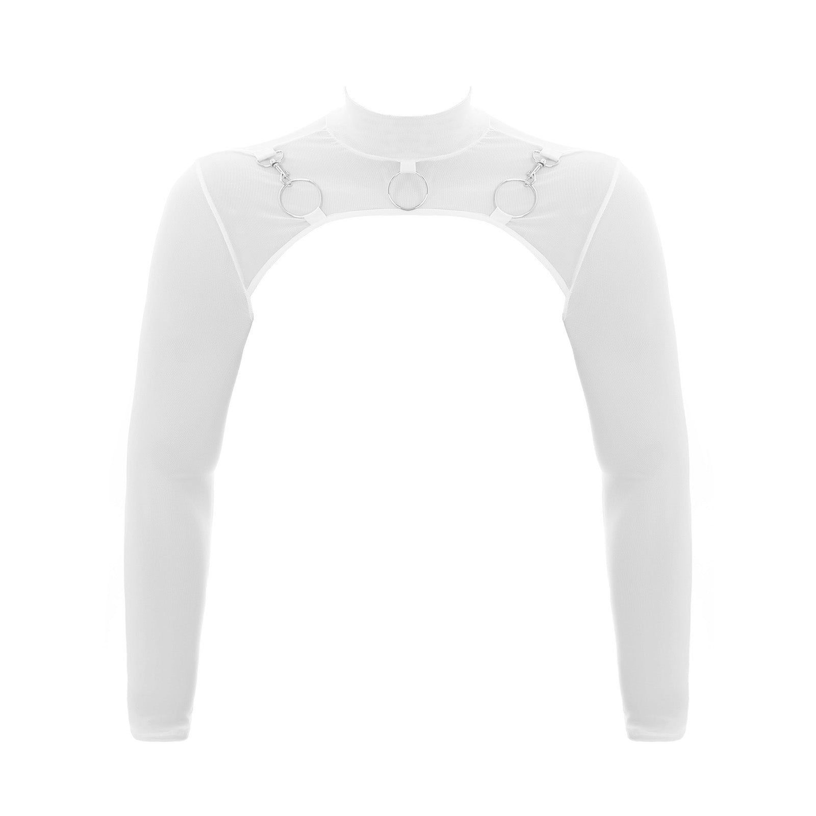 white Ringleader O-Ring Mesh Bolero - pridevoyageshop.com - gay men’s harness, lingerie and fetish wear