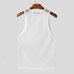 white Studded Showboi Mesh Tank – pridevoyageshopcom – gay mens clubwear mesh tanks crop tops fashion tops partywear activewear