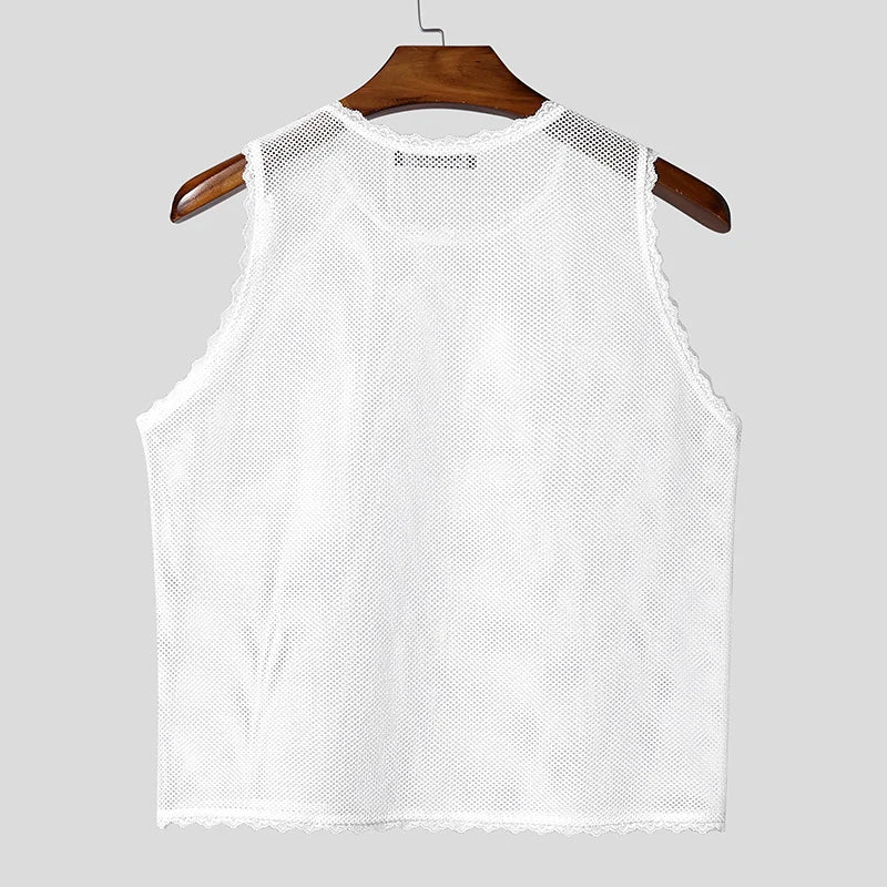 white The Parlor Boy Lace Tank – pridevoyageshopcom – gay mens clubwear mesh tanks crop tops fashion tops partywear activewear