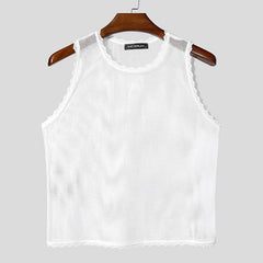 white The Parlor Boy Lace Tank – pridevoyageshopcom – gay mens clubwear mesh tanks crop tops fashion tops partywear activewear