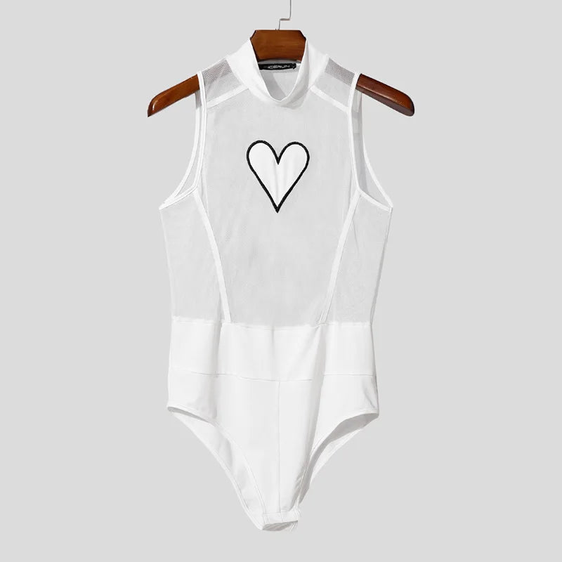 white Wear My Heart Out Mesh Bodysuit – pridevoyageshopcom – gay mens clubwear mesh tanks crop tops fashion tops partywear activewear