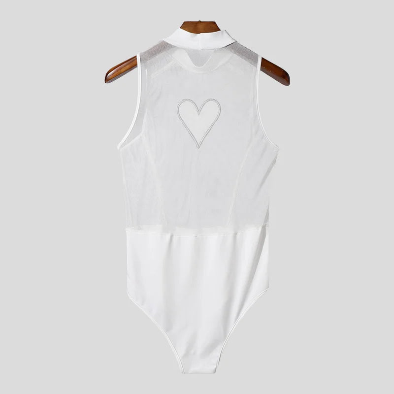 white Wear My Heart Out Mesh Bodysuit – pridevoyageshopcom – gay mens clubwear mesh tanks crop tops fashion tops partywear activewear