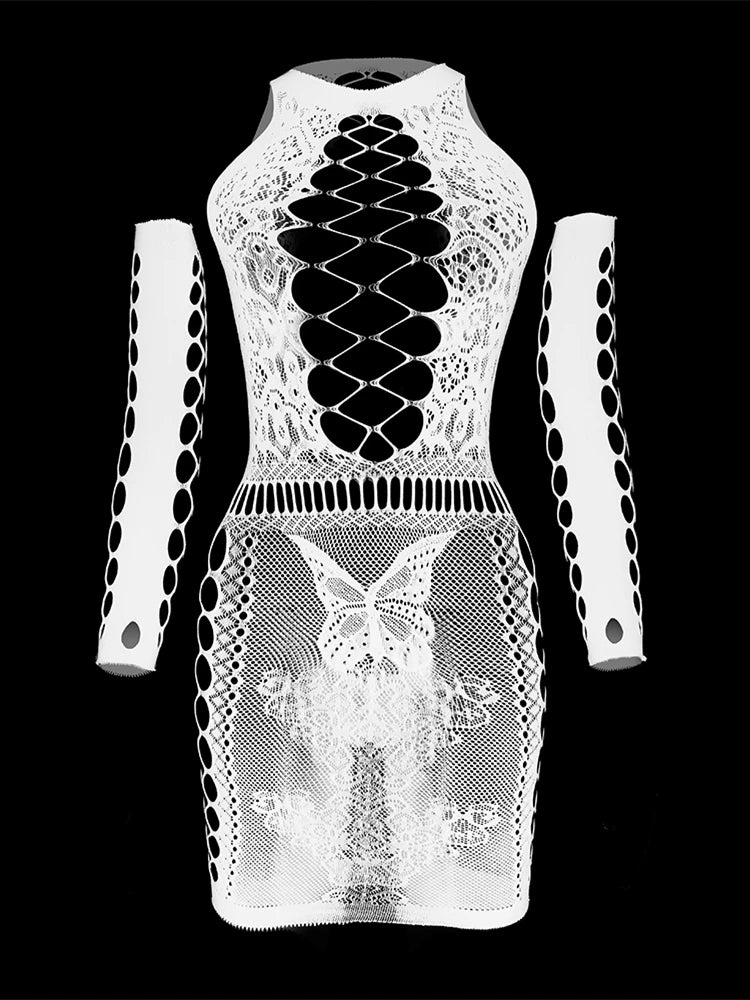 white butterfly lace corset set with garter straps and thong flat lay – pridevoyageshop.com – gay men’s harness, lingerie and fetish wear