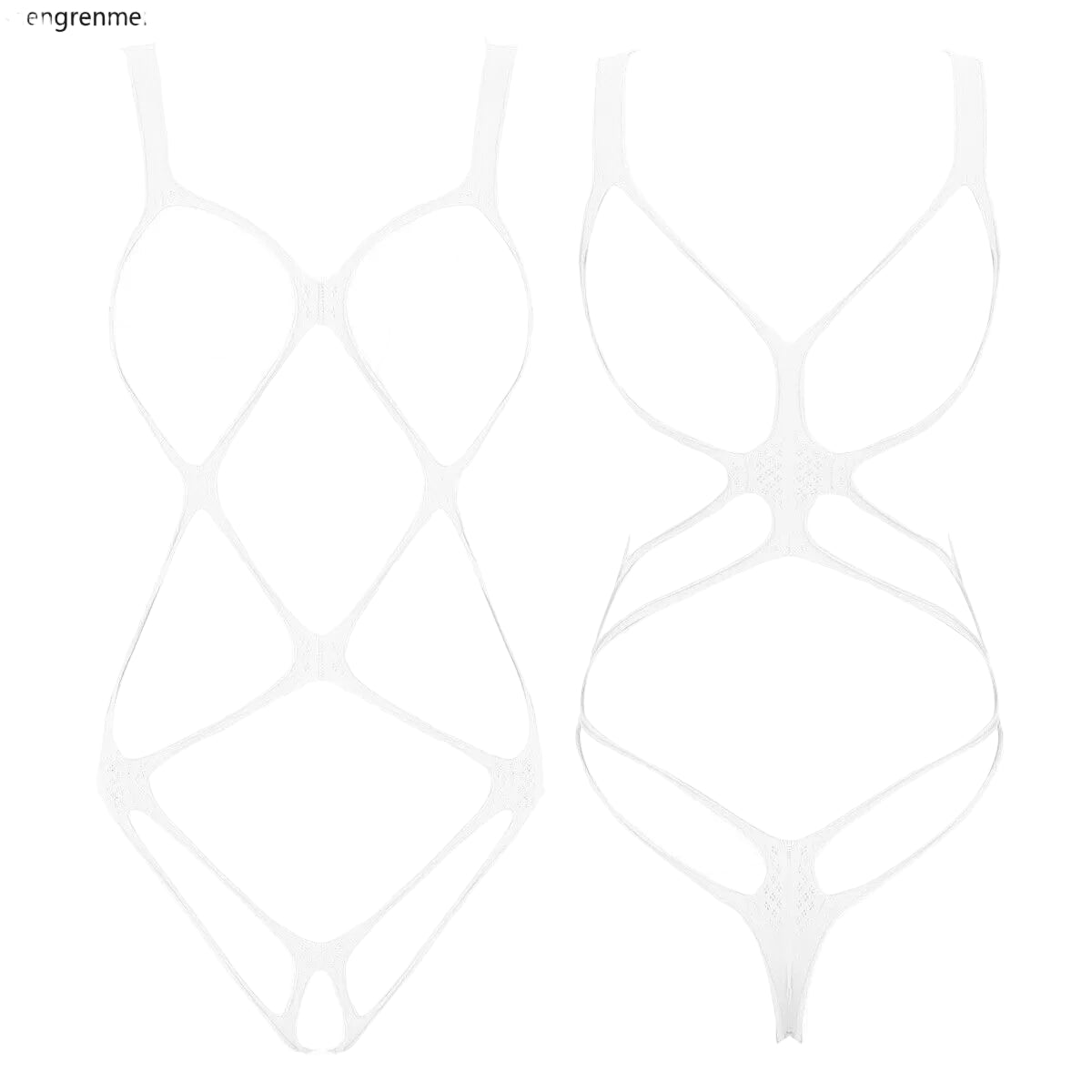 white web-mesh bodysuit flat lay, cut-out design and stretchy open net – pridevoyageshop.com – gay men’s harness, lingerie and fetish wear