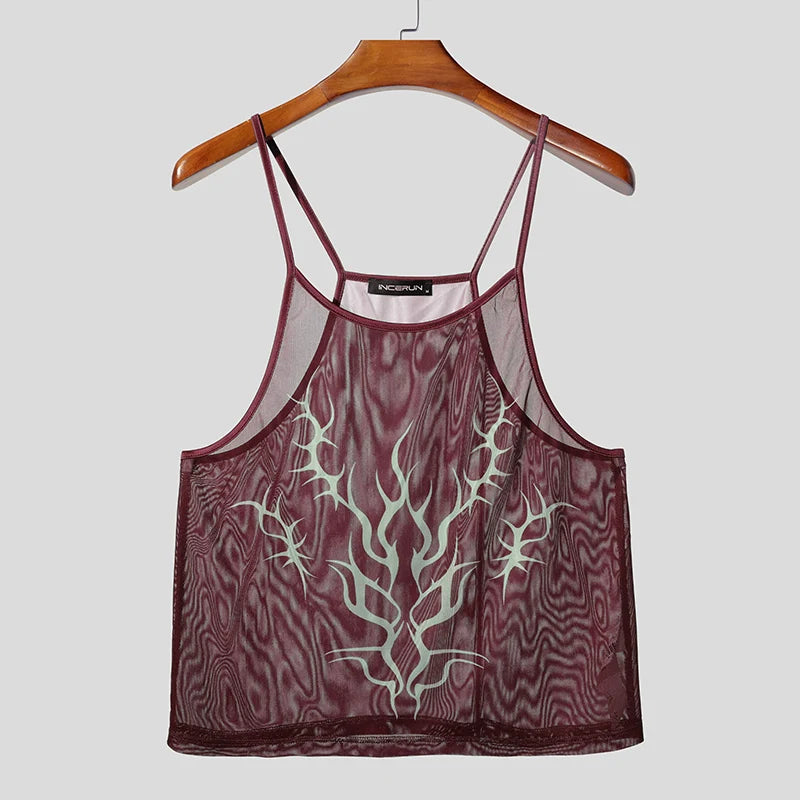 wine red Sin City Flame Mesh Cami - pridevoyageshop.com - gay men’s harness, lingerie and fetish wear