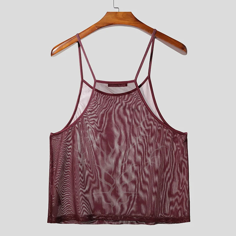 wine red Sin City Flame Mesh Cami - pridevoyageshop.com - gay men’s harness, lingerie and fetish wear