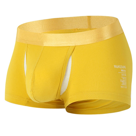 yellow Men’s Peek-a-Bulge Mesh Pouch Boxers - pridevoyageshop.com - gay men’s thongs, boxers, briefs and jockstraps