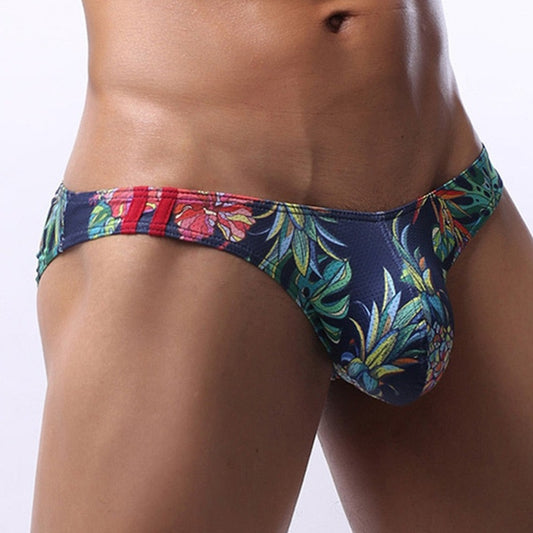 a man in Dark Blue Men's Floral Modal U Convex Pouch Briefs Underwear - pridevoyageshop.com - gay men’s underwear and swimwear