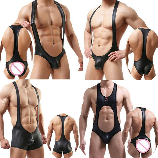Men's Kinky Leather Jockstrap Bodysuit: Leather Lingerie for Men- pridevoyageshop.com - gay men’s harness, lingerie and fetish wear
