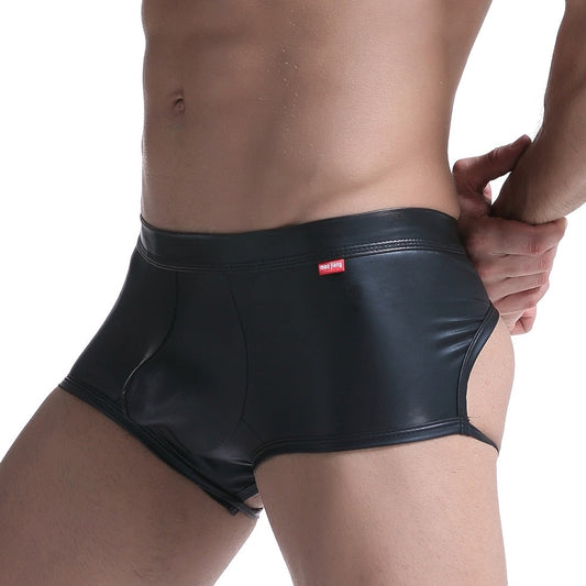 sexy man in Kinky Backless PU Leather Boxers | Gay Underwear- pridevoyageshop.com - gay men’s underwear and swimwear