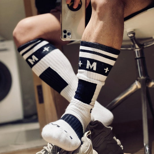 white Ribbed Cotton Crew Socks: Men's Sports Socks- pridevoyageshop.com - gay men’s harness, lingerie and fetish wear