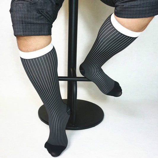 White Thick n Thins Ribbed Dress Socks: Sheer Nylon Socks for Gay Man- pridevoyageshop.com - gay men’s harness, lingerie and fetish wear