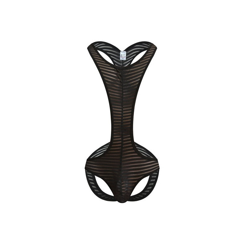 black Striped Multi-colored Backless Bodysuit: Leotard for Men | Gay Unitard- pridevoyageshop.com - gay men’s harness, lingerie and fetish wear