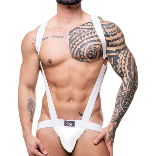 sexy gay man in white CLEVER-MENMODE Elastic Jockstrap Harness | Gay Harness- pridevoyageshop.com - gay men’s harness, lingerie and fetish wear