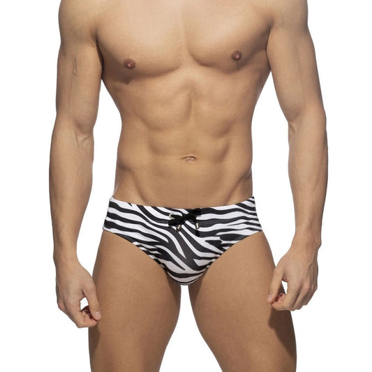 sexy gay man in Gay Swimwear | Zebra Striped Swim Briefs- pridevoyageshop.com - gay men’s underwear and swimwear