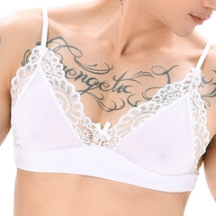 white Sensual Lace Trim Bras: Bralette and Lingerie for Men- pridevoyageshop.com - gay men’s harness, lingerie and fetish wear