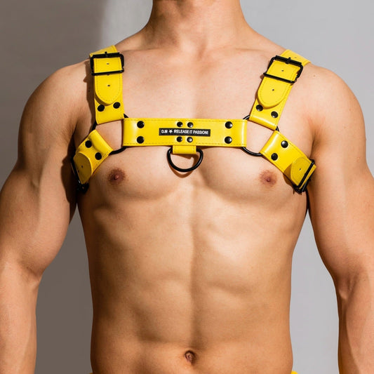 Yellow Adjustable Chest Harness: Men's Clubwear and Gay Lingerie 