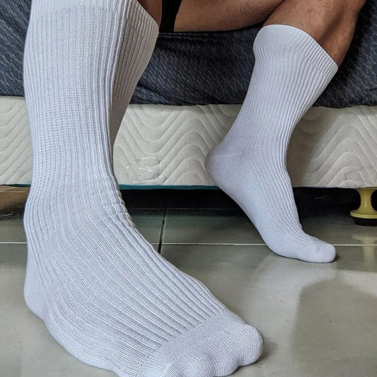 white Ribbed Cotton Crew Socks: Gay Men's Basic Socks for 2023- pridevoyageshop.com - gay men’s harness, lingerie and fetish wear