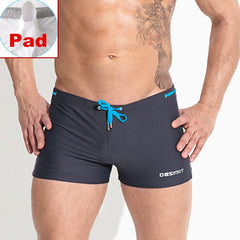 sexy gay man in dark gray Gay Swimwear | Sexy Mens Pouch Square Cut Swim Trunks - pridevoyageshop.com - gay men’s underwear and swimwear