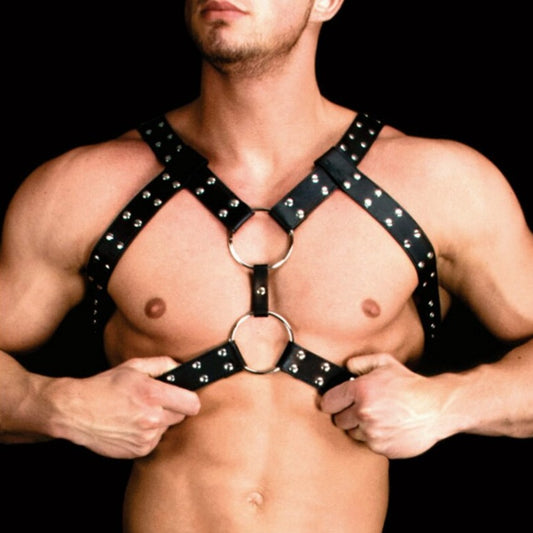 Y-Studded Male Leather Harness: Sexy Clubwear and Gay Lingerie- pridevoyageshop.com - gay men’s harness, lingerie and fetish wear