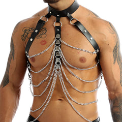 sexy gay man in Mens Leather and Metal Chain Harness | Gay Harness- pridevoyageshop.com - gay men’s harness, lingerie and fetish wear