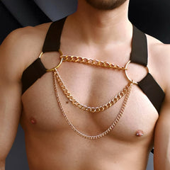 sexy gay man in black Gay Men's Gold Chain Harness | Gay Harness- pridevoyageshop.com - gay men’s harness, lingerie and fetish wear